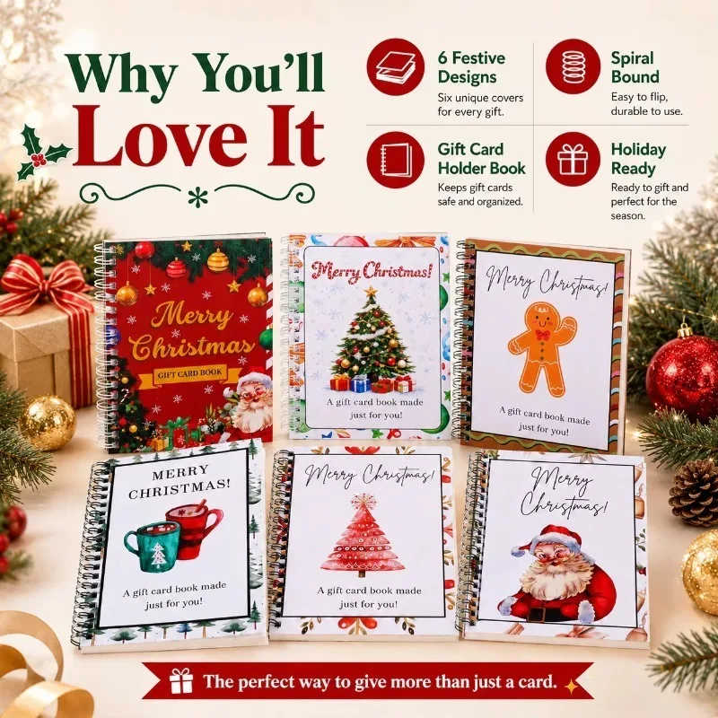 Merry Christmas Gift Card Book, Merry Christmas Gift Cards, 5x7 Color Spiral Bound Card Book, DIY Personalized Xmas Gifts - Image 5