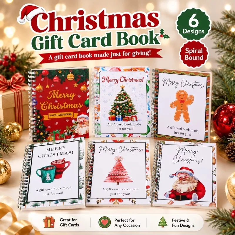 Merry Christmas Gift Card Book, Merry Christmas Gift Cards, 5x7 Color Spiral Bound Card Book, DIY Personalized Xmas Gifts