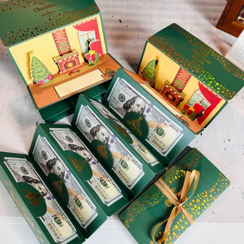 Merry Christmas Red Envelope Money Holder Pull Out New Year Cash Gift Box Card Holder Lucky Money Wallet Christmas Gifts Card - Image 2