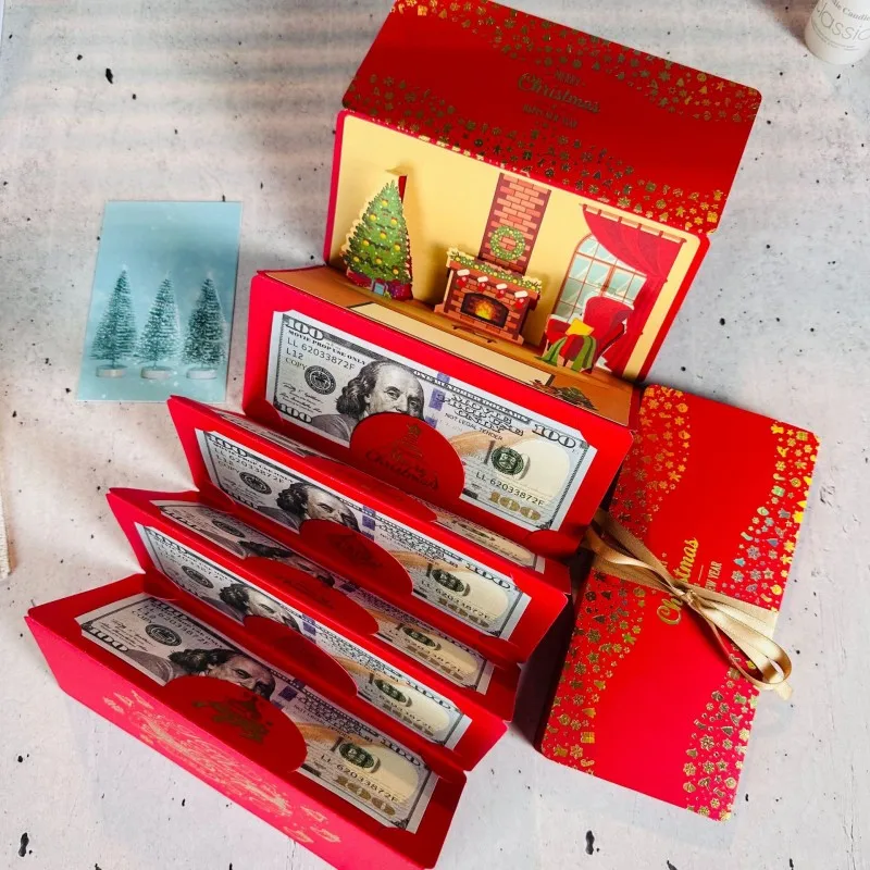 Merry Christmas Red Envelope Money Holder Pull Out New Year Cash Gift Box Card Holder Lucky Money Wallet Christmas Gifts Card - Image 5