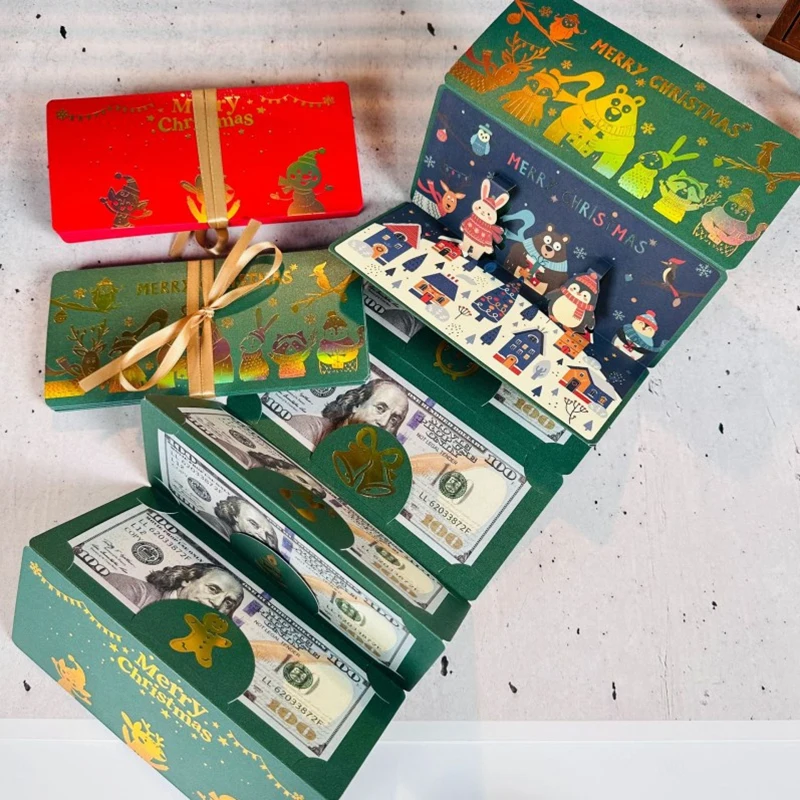 Merry Christmas Red Envelope Money Holder Pull Out New Year Cash Gift Box Card Holder Lucky Money Wallet Christmas Gifts Card - Image 3