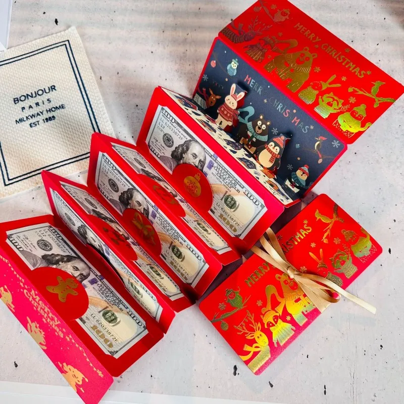 Merry Christmas Red Envelope Money Holder Pull Out New Year Cash Gift Box Card Holder Lucky Money Wallet Christmas Gifts Card - Image 6