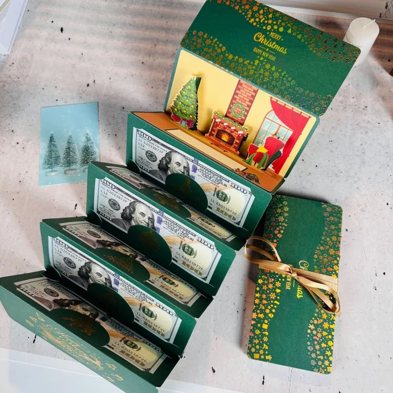 Merry Christmas Red Envelope Money Holder Pull Out New Year Cash Gift Box Card Holder Lucky Money Wallet Christmas Gifts Card - Image 4