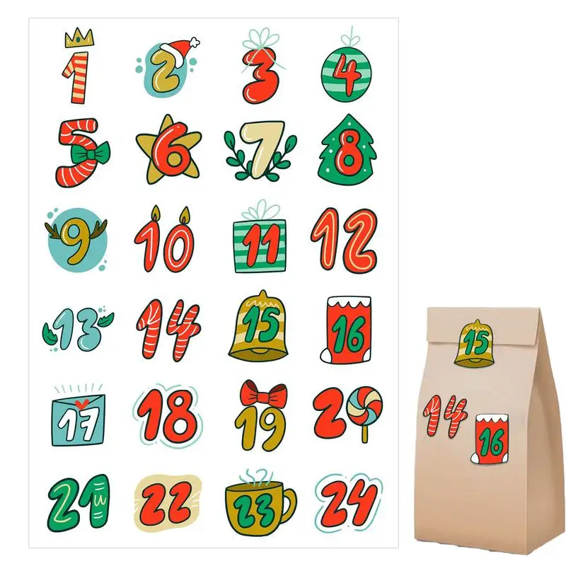 Merry Christmas Stickers Advent Calendar Number Sticker Handmade Cookie Candy Gift Seal Label Paper Sticker Christmas Decoration