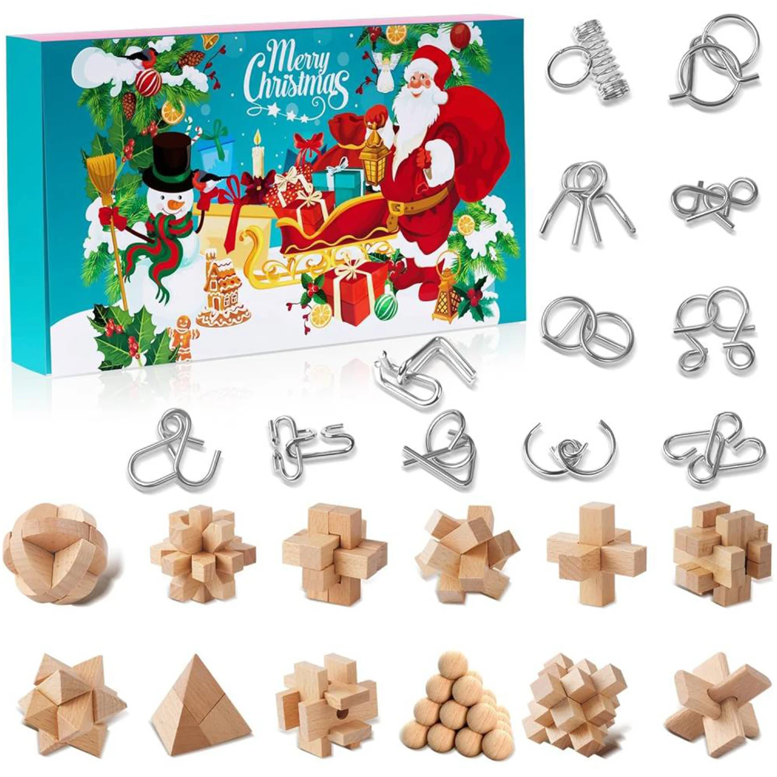 Metal Puzzle Christmas Advent Calendar Gifts Box Ruban Lock Puzzle Xmas Countdown Calendar Box Brain Teaser Fidget Toy - Image 3