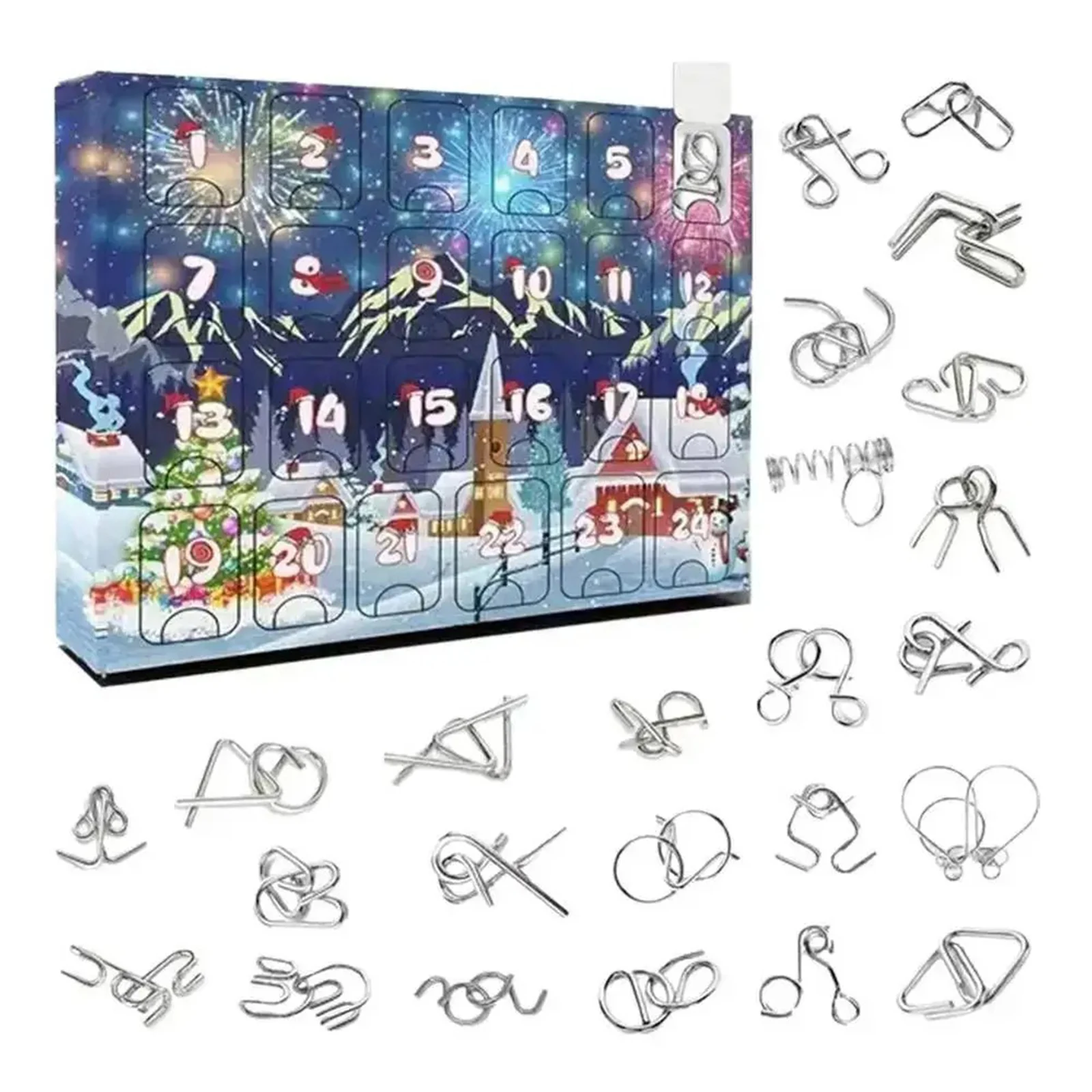Metal Puzzle Christmas Advent Calendar Gifts Box Ruban Lock Puzzle Xmas Countdown Calendar Box Brain Teaser Fidget Toy - Image 4