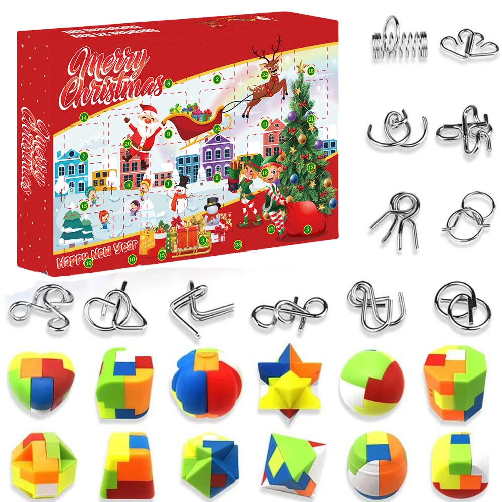 Metal Puzzle Christmas Advent Calendar Gifts Box Ruban Lock Puzzle Xmas Countdown Calendar Box Brain Teaser Fidget Toy - Image 5