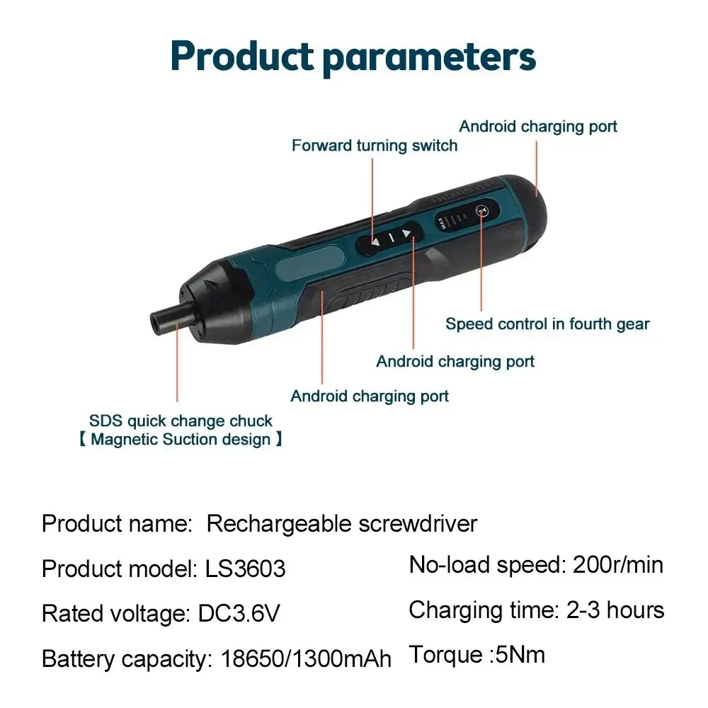 Mini Cordless Electric Screwdriver 1300mah Rechargeable Adjustment Multi-function Power Drill Disassembly Torque Repair Tools - Image 4