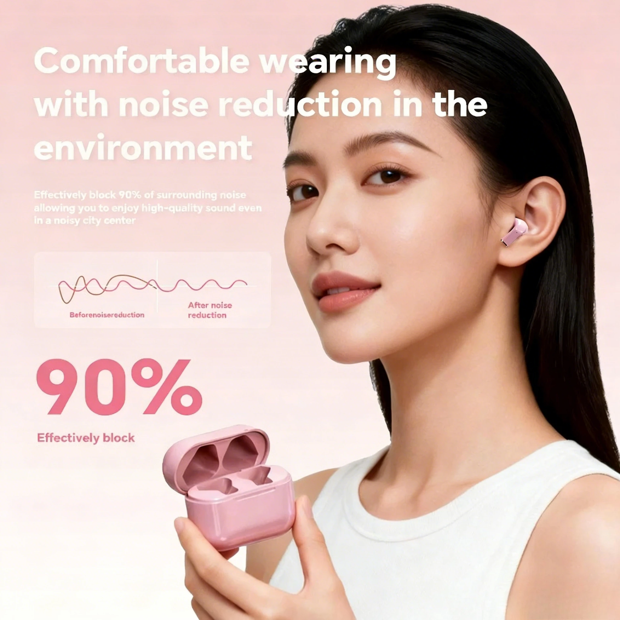 Mini TWS Wireless Bluetooth Earbuds Powerful Active Noise Cancellation Built-In Hands-Free Mic for Music Playback Voice Calls - Image 3