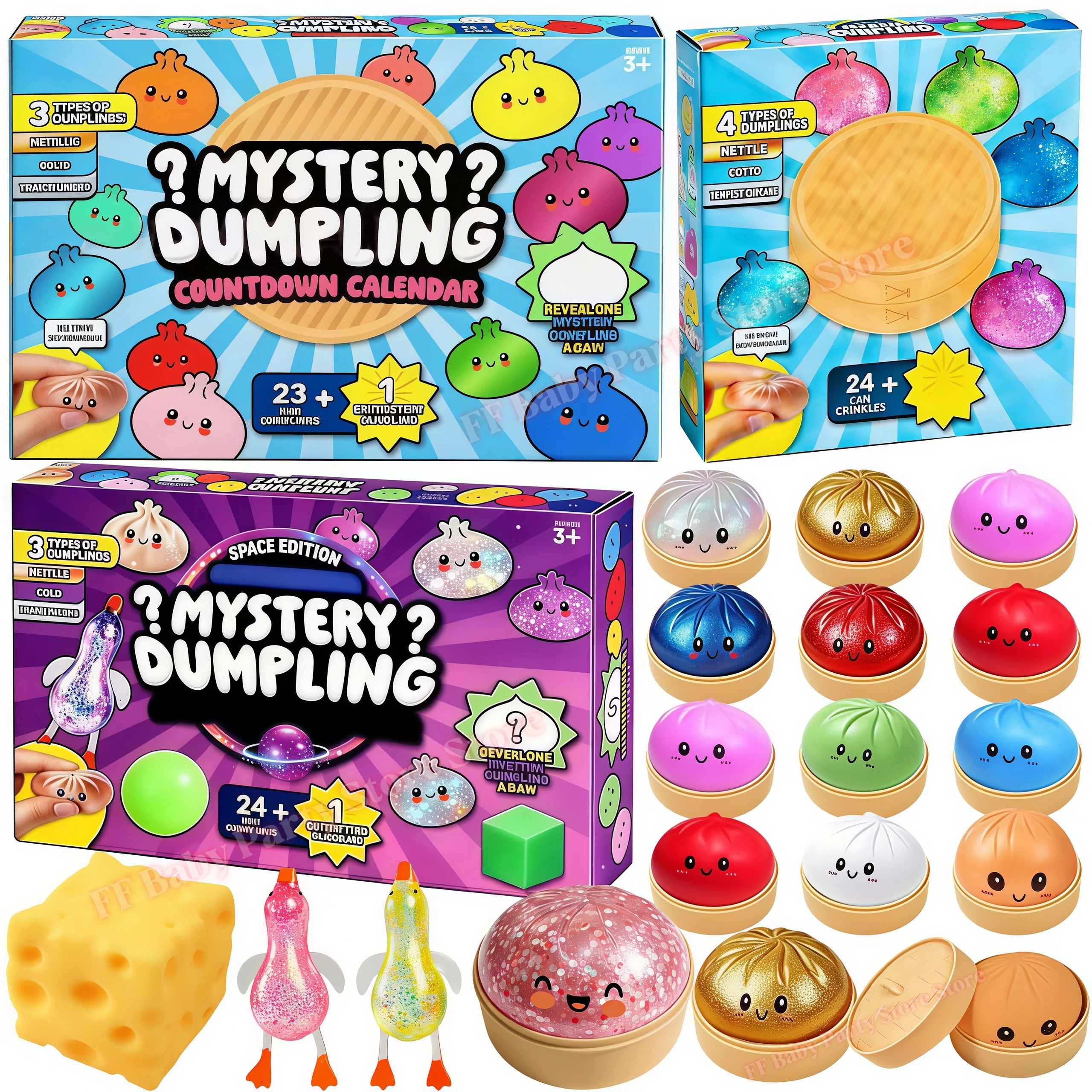 Mix Style Mystery Dumpling Squishy Advent Calendar Box 24 day Countdown Blind Box Xmas Gift Fidget Toy Dumpling Slow Rebound Toy
