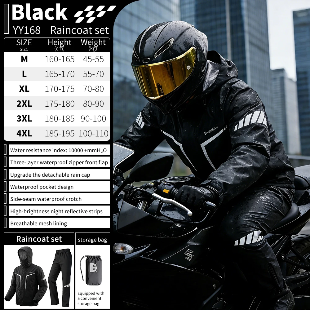 Motorcycle Raincoat Suit Rainstorm Prevention Jacket Pants Camping Hiking Fishing Raincoat Moto Raincoat Motorcyclist Rider Rain - Image 5
