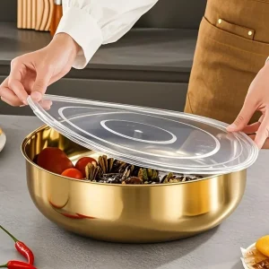 Multi-Purpose Mixing Bowl with Lid, Kitchen Tools & Accessories, Durable Kitchen Items for Hot Pot, Fruit Vegetable Cleaning