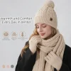 Neck Warmer 3-Piece Set Hat Scarf Gloves Set Thermal Solid Color Winter Beanie Hat Simple Ear Protection Knitted Hat Hiking