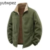 New Autumn Winter Men Jacket Retro Solid Color Long Sleeve Male Outerwear Stand Collar Loose Casual Versatile Man Plush Coat