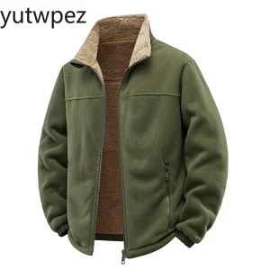 New Autumn Winter Men Jacket Retro Solid Color Long Sleeve Male Outerwear Stand Collar Loose Casual Versatile Man Plush Coat