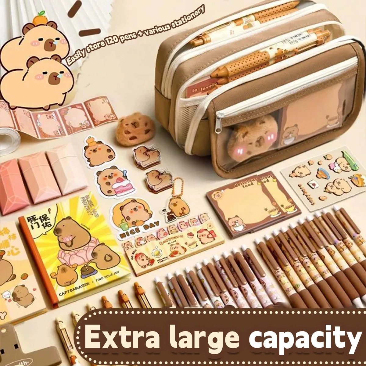 New Capybara Large Capacity Pencil Case Flip Cover Stationery Set Pencil Bag Simple Storage Bag Student School Office Supplies - Image 5