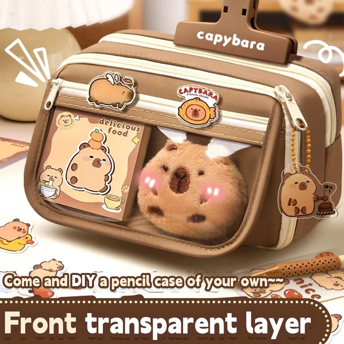 New Capybara Large Capacity Pencil Case Flip Cover Stationery Set Pencil Bag Simple Storage Bag Student School Office Supplies - Image 3