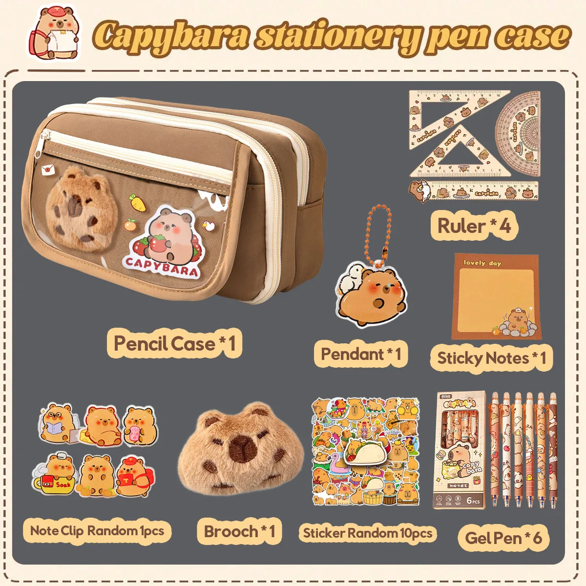 New Capybara Large Capacity Pencil Case Flip Cover Stationery Set Pencil Bag Simple Storage Bag Student School Office Supplies
