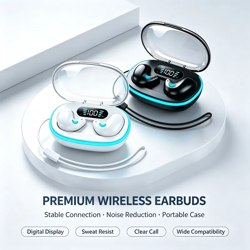 New Sleeping Bluetooth Earbuds Wireless Bluetooth Earphones Waterproof Hi-Fi Stereo Earpods with Mic Fro all smartphones
