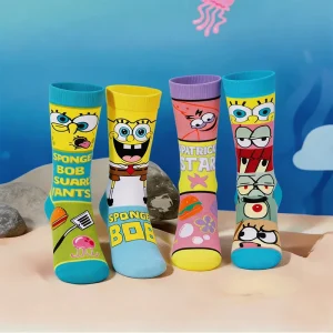 New Style Funny Yellow Sponge Cartoon Square Anime Cartoon Character Personalized Novelty Socks Men Women Breathable Cotton Hip