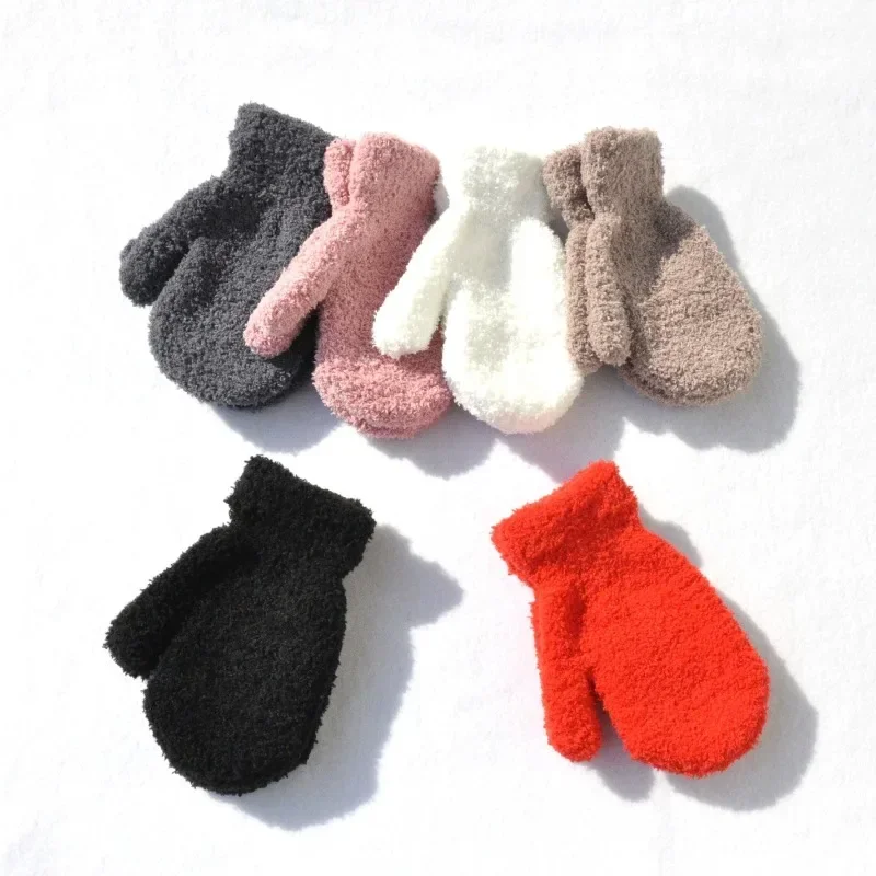 New Warm Kids Mittens for Boy Girl Simplicity Fashion Solid Color Children Gloves Autumn Winter Furry Warm Mittens - Image 2