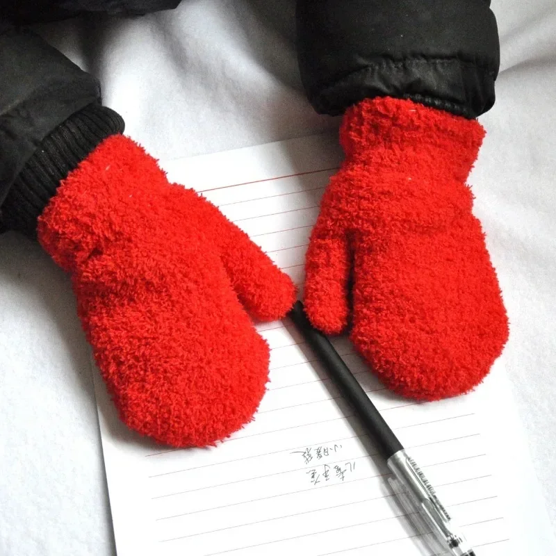 New Warm Kids Mittens for Boy Girl Simplicity Fashion Solid Color Children Gloves Autumn Winter Furry Warm Mittens - Image 4