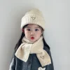 New【2Pcs Children's Hat And Scarf Set Autumn And Winter Korean Style Knitted Hat Baby Warm Wool Pullover Hat Scarf】