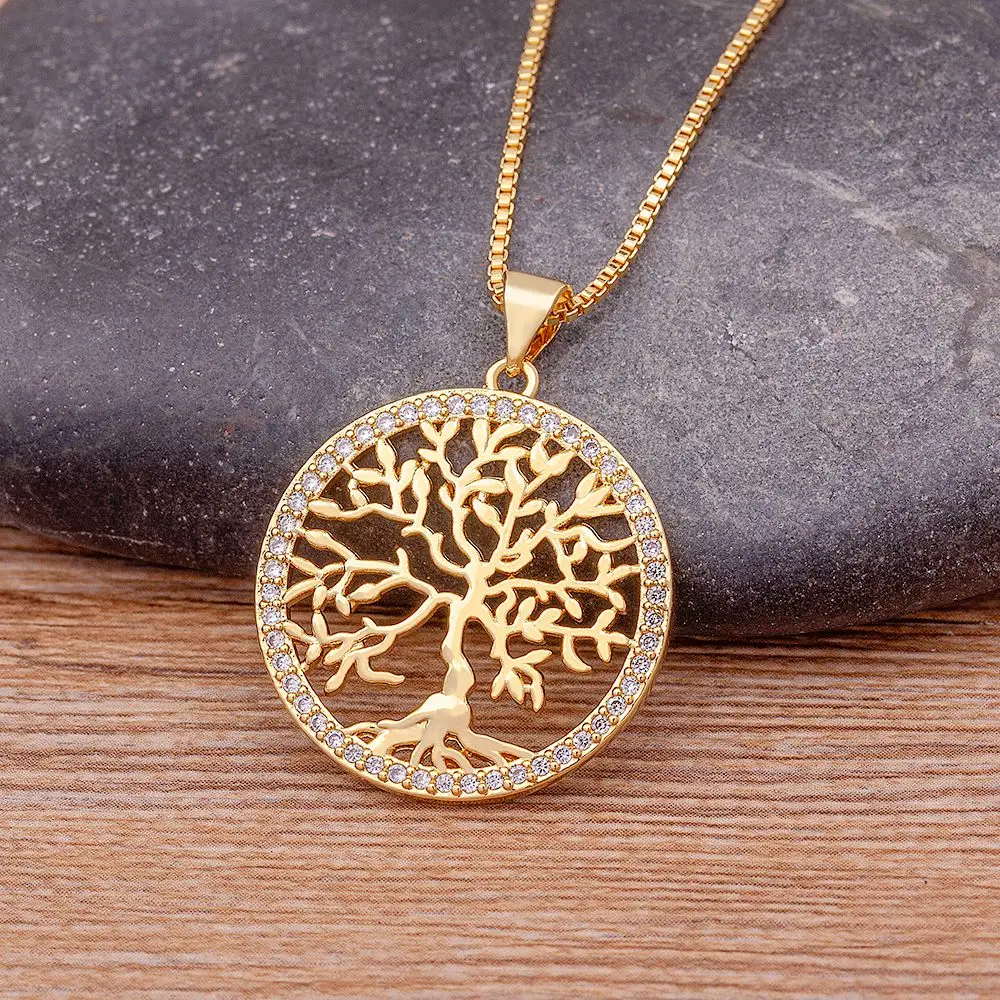 Nidin New Arrival Classic Fashion Tree of Life Gold Plated Crystal Necklaces & Pendants Women Zircon Chain Jewelry Collier Femme