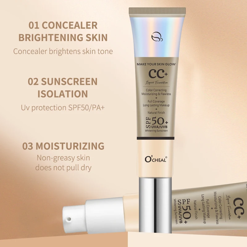 Ocheal 30g CC Cream Foundation Waterproff Concealer Moisturizing Sunscreen Liquid SPF 50+ Long Lasting Brightening Makeup Primer - Image 2