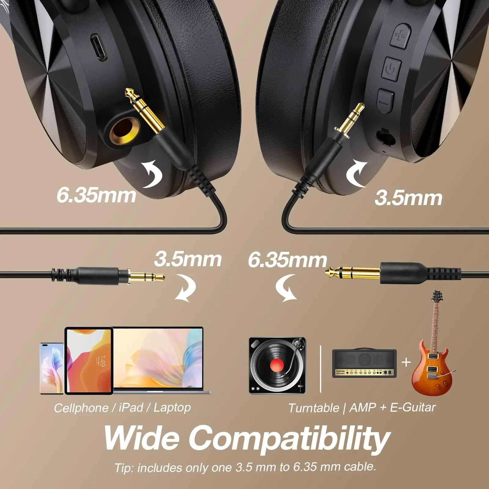 Oneodio Fusion A70 Bluetooth Headphones Hi-Res Audio Over Ear Wireless Headset 72H Professional Studio Monitor DJ HiFi Earphones - Image 5