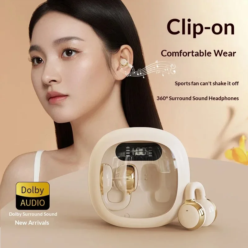Open Clip Wireless Earbuds Anti Sound Leak Construction Immersive Stereo Surround Sound Equipped with Mic Digital Display - Image 3