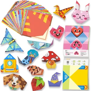 Origami Kit for Kids 60 Projects Double Sided Origami Book 4 Levels Practice Papers Instructional Origami Paper Gift for 4+ Girl