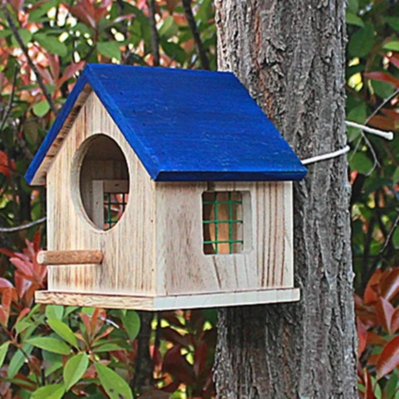 Outdoor Rainproof Bird Cages Campus Hanging Handmade Wooden House Parrot Breeding Box Warm Hatching Nest Bird Accessories - Image 2
