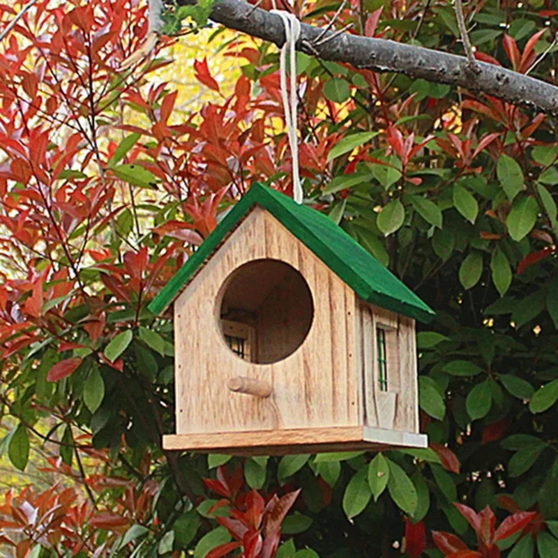 Outdoor Rainproof Bird Cages Campus Hanging Handmade Wooden House Parrot Breeding Box Warm Hatching Nest Bird Accessories - Image 5