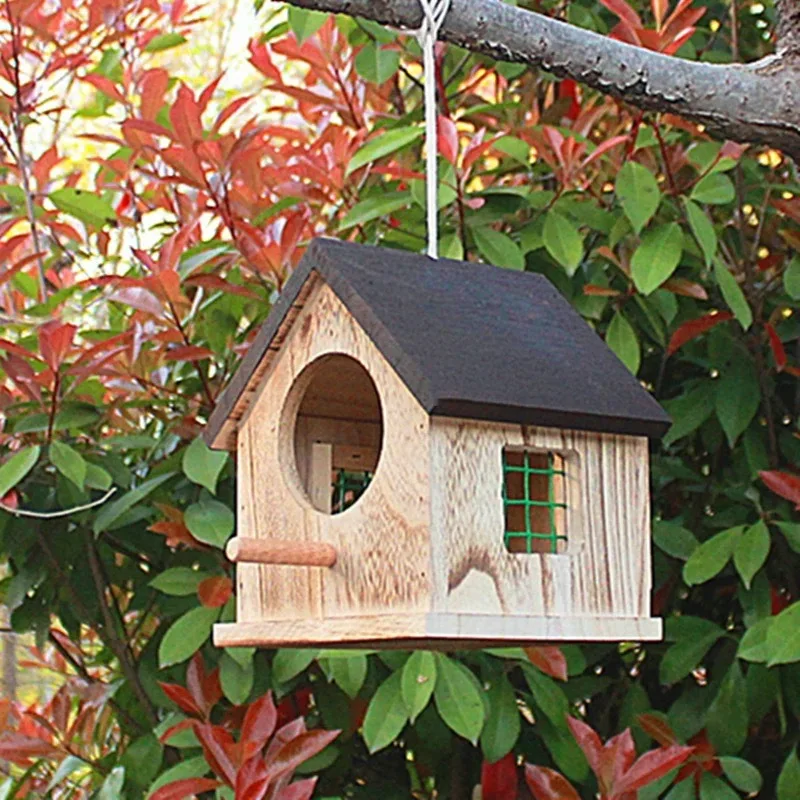 Outdoor Rainproof Bird Cages Campus Hanging Handmade Wooden House Parrot Breeding Box Warm Hatching Nest Bird Accessories - Image 3