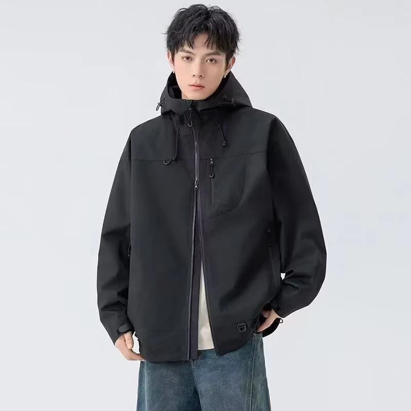 Outdoor Windbreaker Hooded Jacket Men Softshell Zip Up Windproof Waterproof Mountain Skiing Hiking Camping Jacket Autumn Coats - Image 2