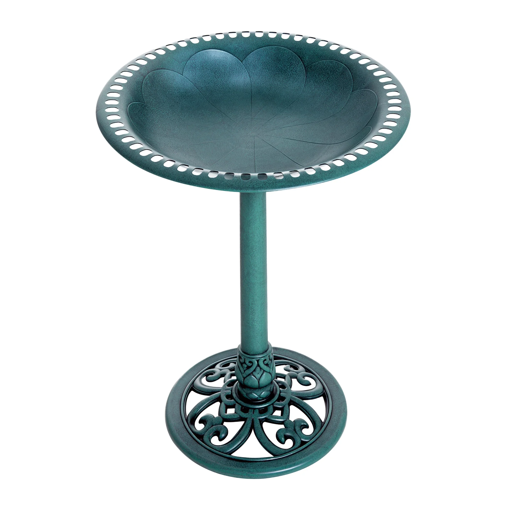 Outsunny 50cm Outdoor Pedestal Bird Bath Garden Decor Drinking Feeder Planter Green - Image 2