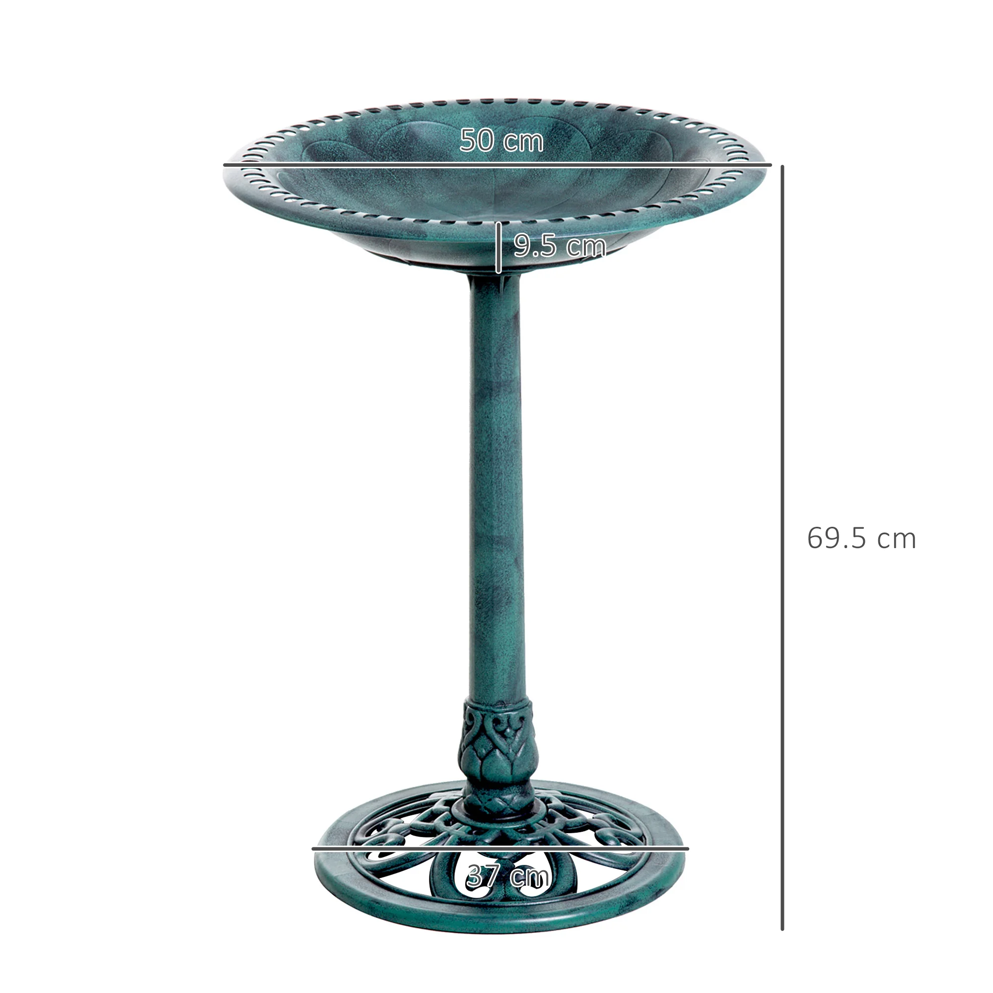 Outsunny 50cm Outdoor Pedestal Bird Bath Garden Decor Drinking Feeder Planter Green - Image 3