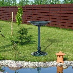 Outsunny 50cm Outdoor Pedestal Bird Bath Garden Decor Drinking Feeder Planter Green
