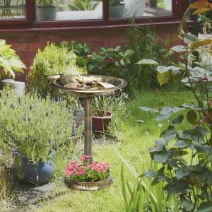 Outsunny 72cm Tall Bird Bath with Bird Decoration for Garden, Bronze Tone