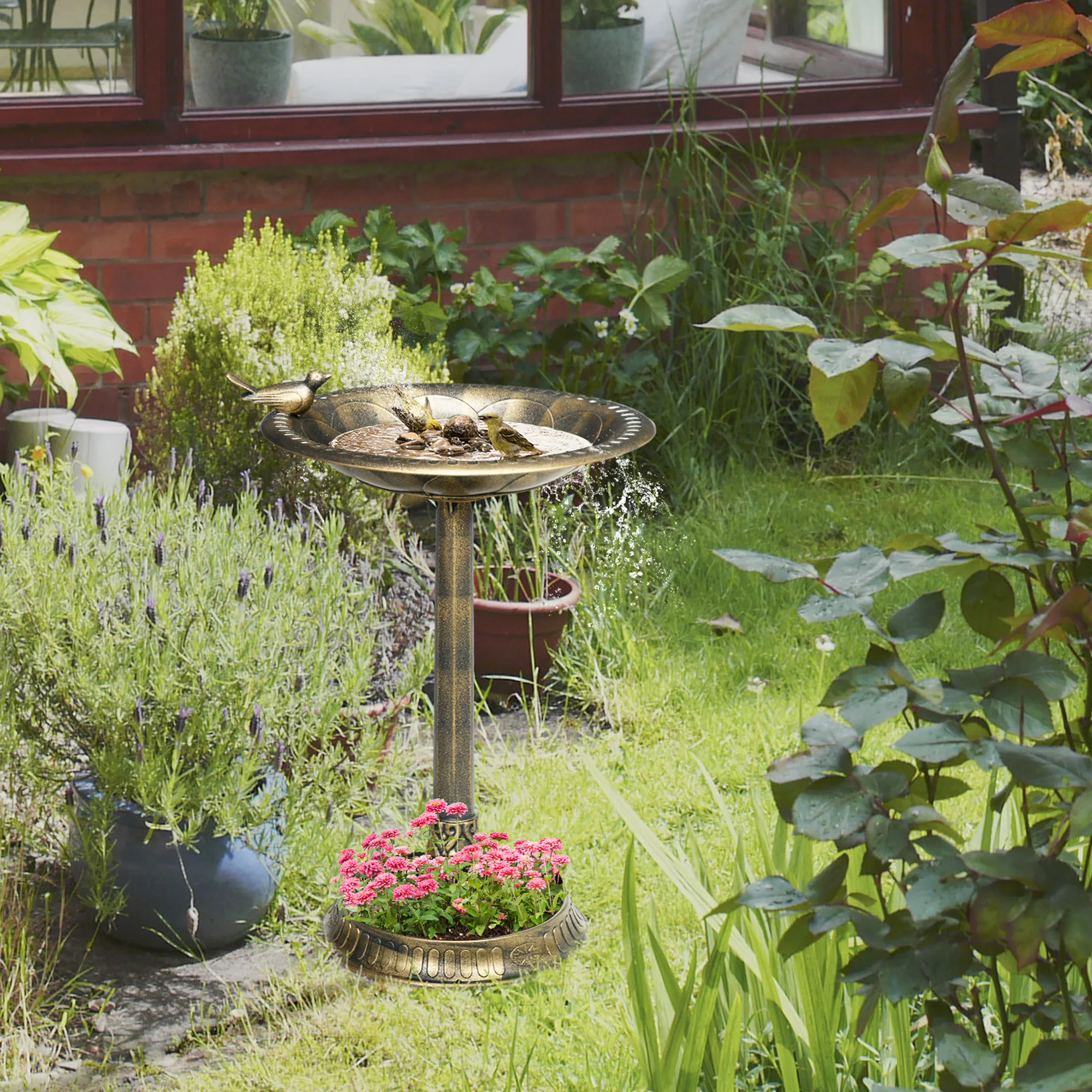 Outsunny 72cm Tall Bird Bath with Bird Decoration for Garden, Bronze Tone
