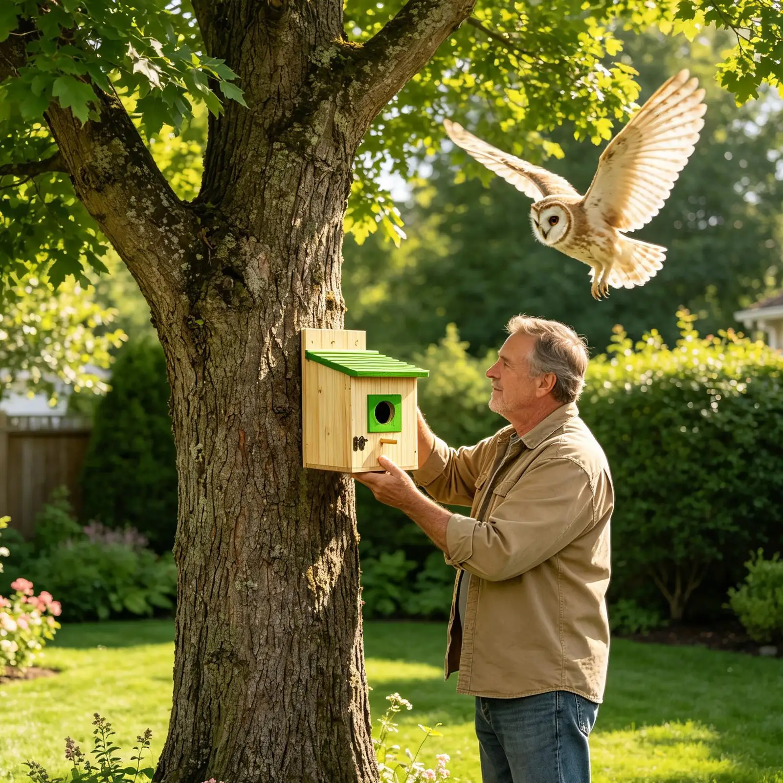 Owl House Large Weather-Resistant Wooden Ventilated Shelters Backyard Wild Bird House For Outdoor Garden Balcony Patio Courtyard - Image 2