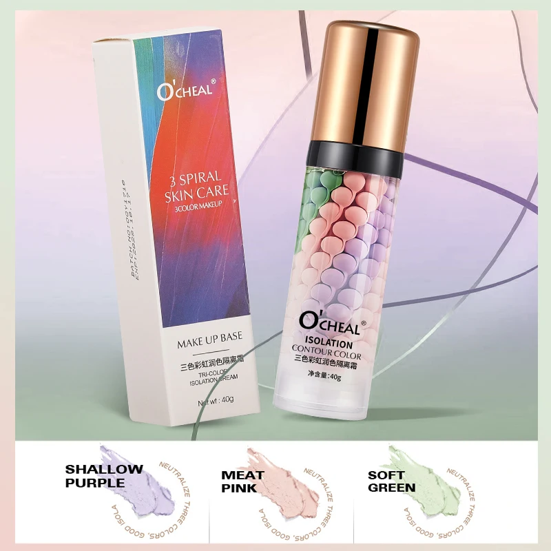 O‘’CHEAL One-Step Three Color Spiral Contour Isolation Primer Moisturizing Cream Face Care Corrector Foundation Makeup Cosmetic - Image 2
