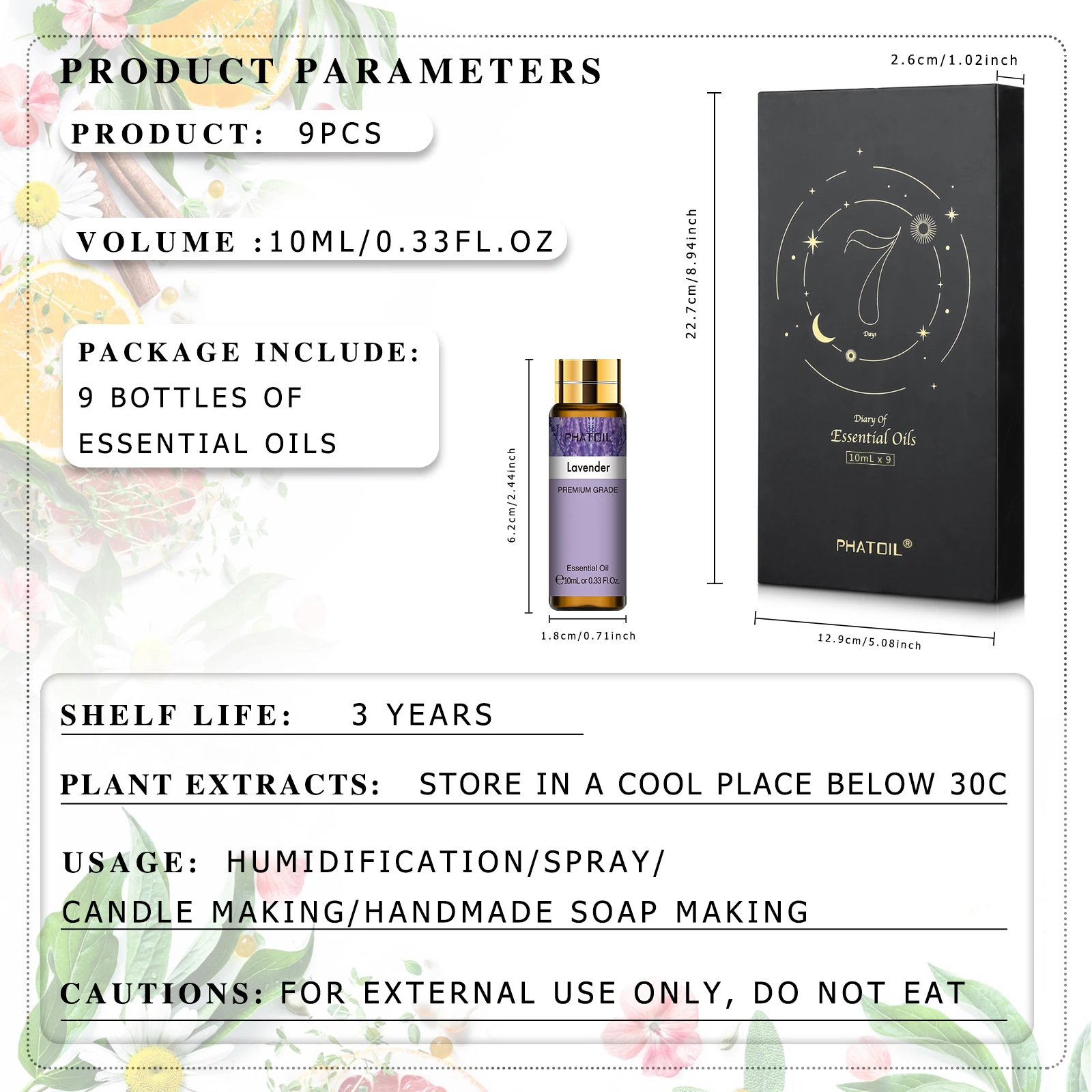 PHATOIL 1/9PCS Essential Oils Gift Set-10ml Pure Essential Oil For Diffuser Aromatherapy Candle Making Lavender Vanilla Oils - Image 4