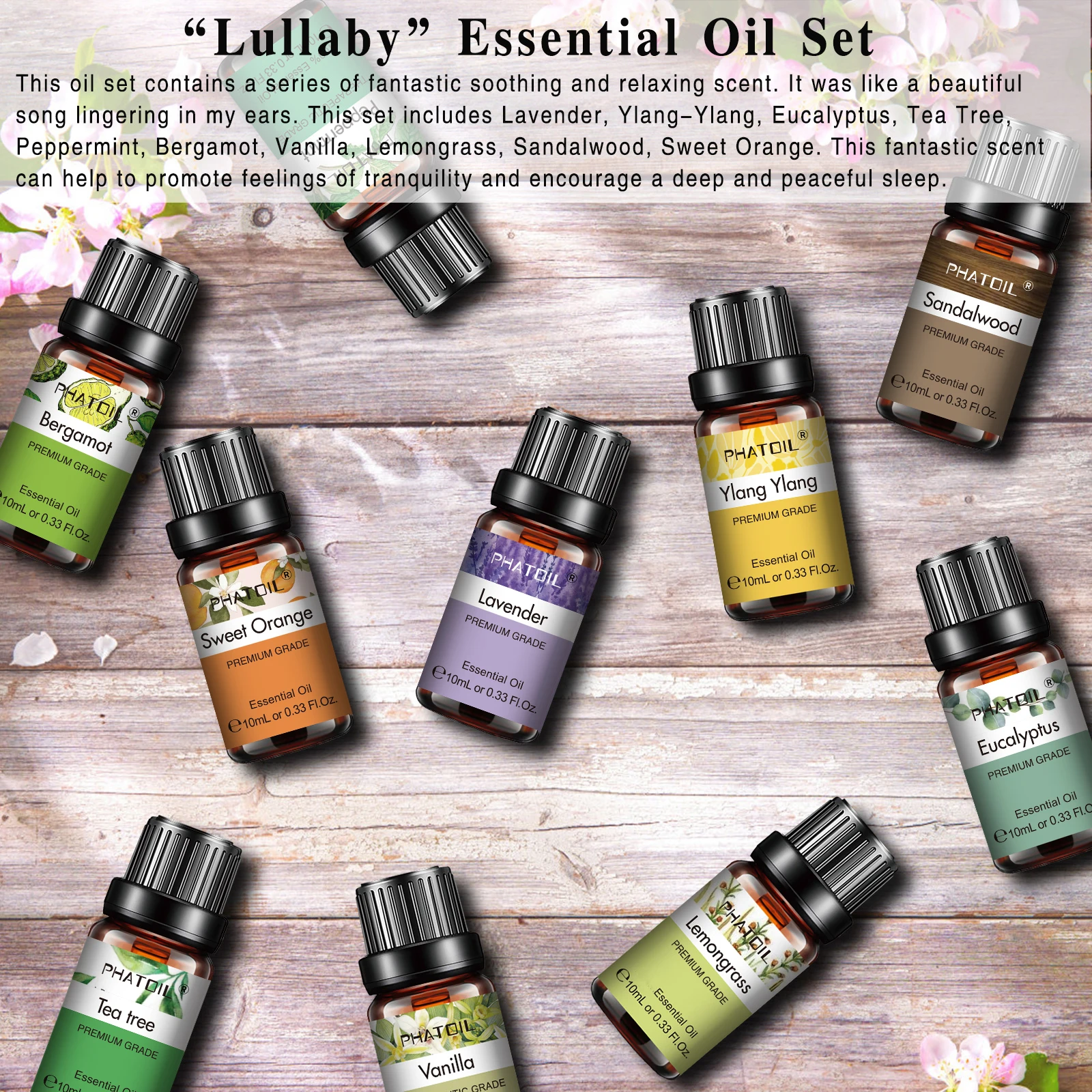PHATOIL Essential Oils Set For Diffuser-10ml Lavender Eucalyptus Bergamot Vanilla Sandalwood Tea Tree Essential Oils 1/6/10pcs - Image 6
