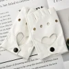 PU Leather Black Half Finger Gloves Cool Heart Hollow Fingerless Boy Dance