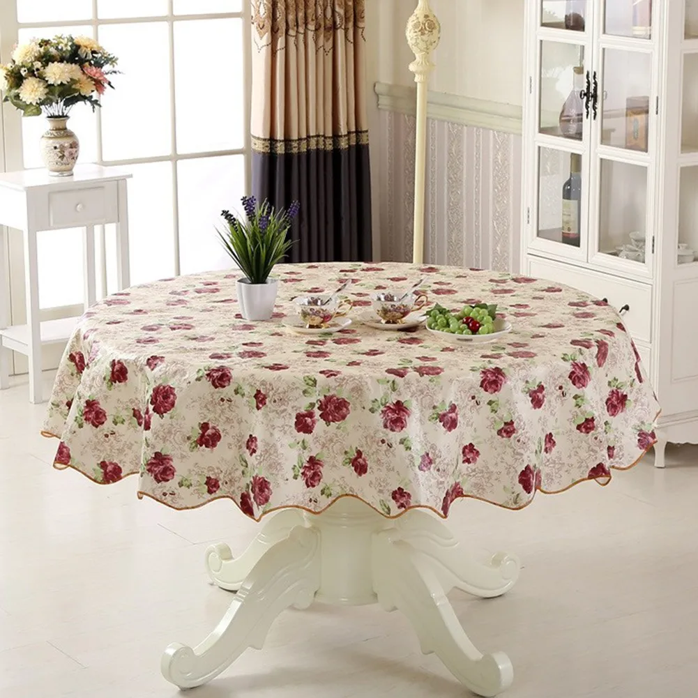 PVC Round Table Cloth For 4/6 Seaters 152cm 180cm New Year Dining Table Cover Waterproof Oilproof Floral Printed Tablecloths - Image 4