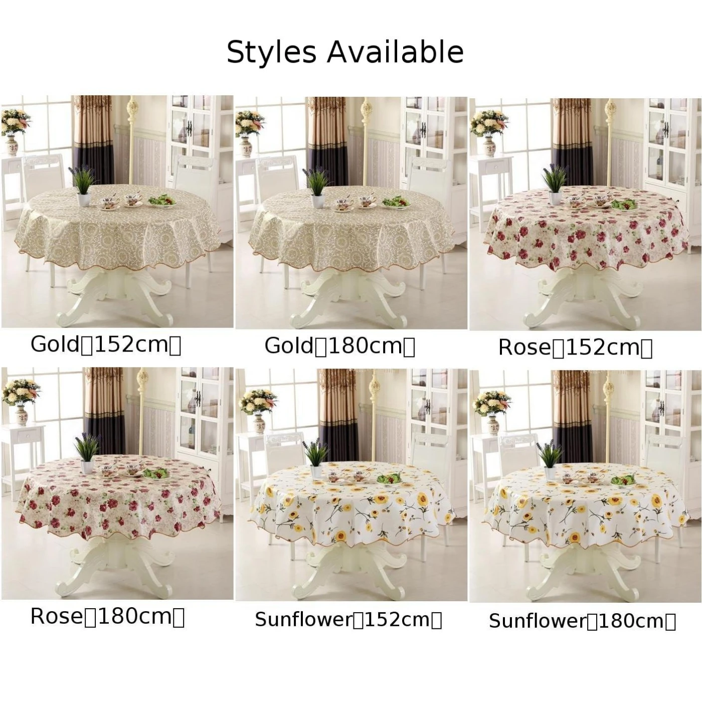 PVC Round Table Cloth For 4/6 Seaters 152cm 180cm New Year Dining Table Cover Waterproof Oilproof Floral Printed Tablecloths - Image 5