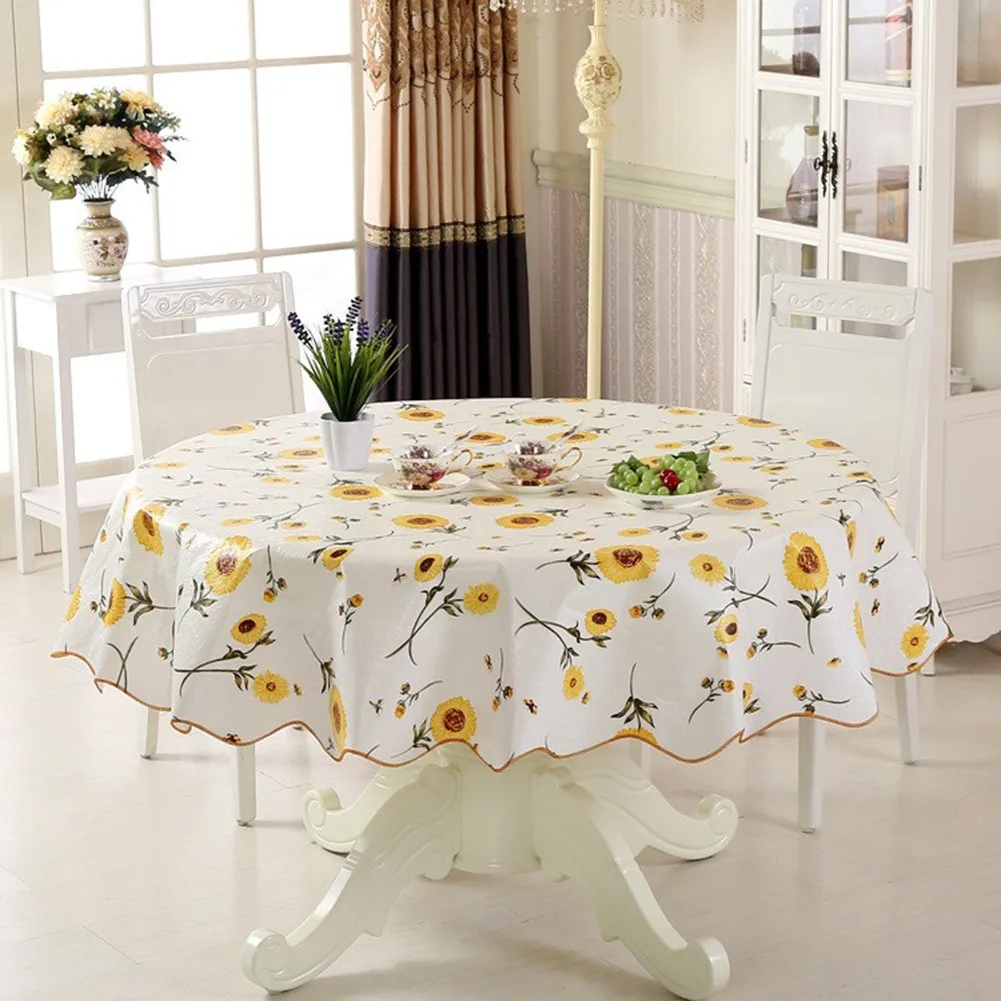 PVC Round Table Cloth For 4/6 Seaters 152cm 180cm New Year Dining Table Cover Waterproof Oilproof Floral Printed Tablecloths - Image 6