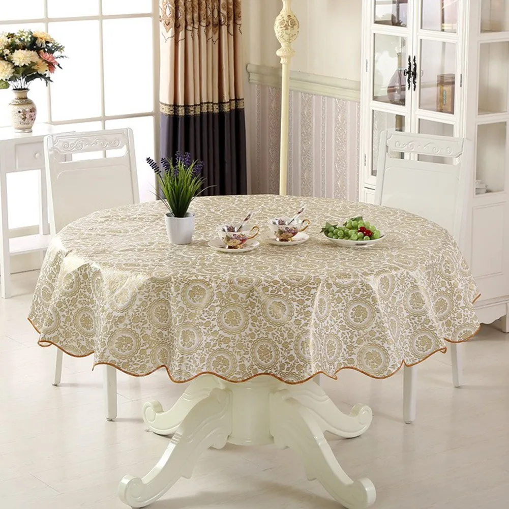 PVC Round Table Cloth For 4/6 Seaters 152cm 180cm New Year Dining Table Cover Waterproof Oilproof Floral Printed Tablecloths